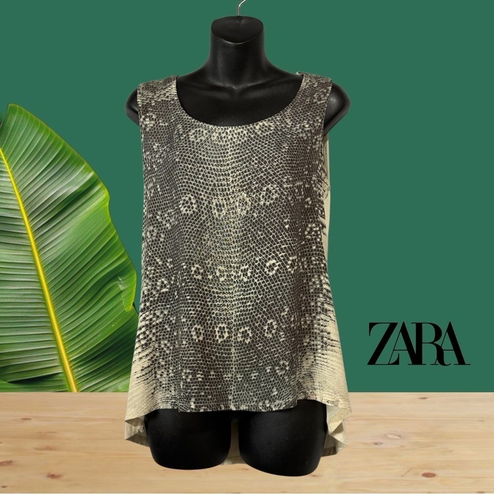 Zara Collection, Women's Black & Cream Snake Print Tank Top, Medium